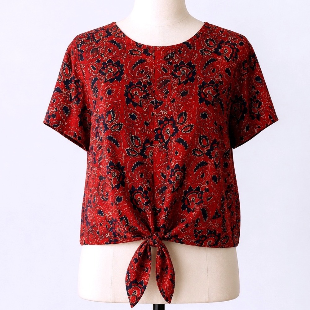 Madewell 100% Silk Floral Tie Front Button Back Blouse Top Small Business Chic